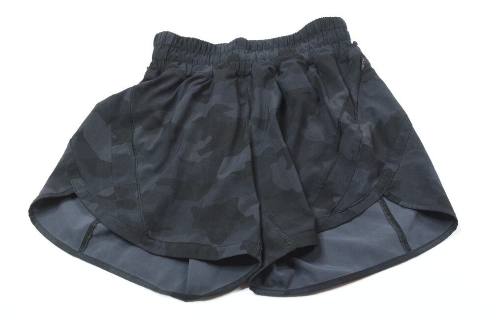 Lululemon Track That Running Shorts Womens 2 Black Camo Mid-Rise Stretch